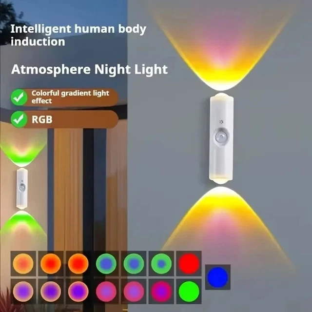 LED NIGHT LIGHT Motion Sensor RGB Sunset Wall Lamp USB Rechargeable £3. ...
