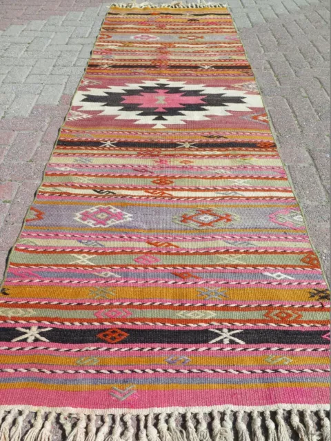 Hallway Rug, Vintage Turkish Kilim Runner, Aisle Rug, Long Stairs Kelim 33"X102"