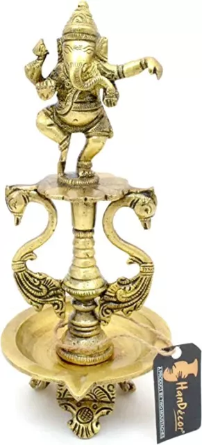 Handmade Antique Brass Dancing Ganesha Oil Diya Lamp With Base