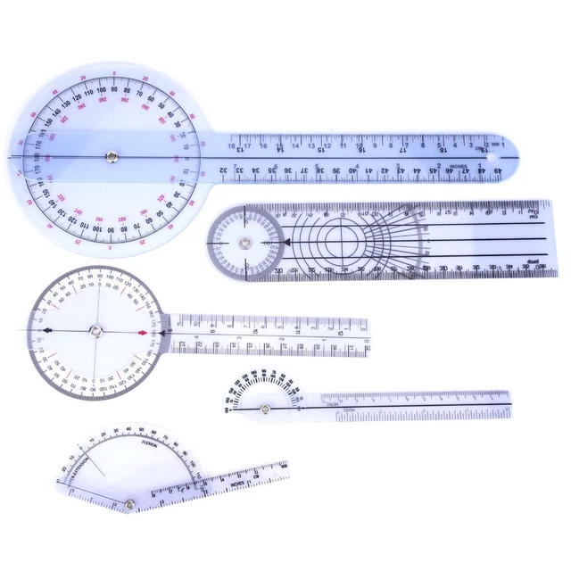 5Pcs 6/8/10inch 360 Degree Protractor Angle Medical Ruler Spinal Goniometer(Set)