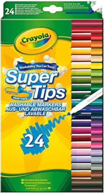 CRAYOLA Supertips Washable Markers Felt Tip Pens in Assorted Colours Pack of 24