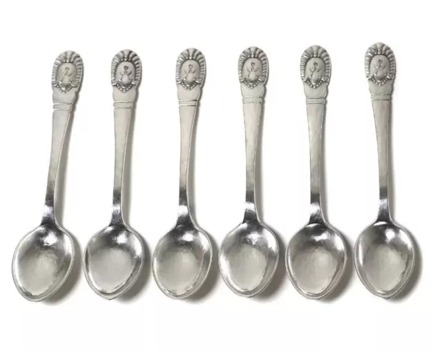 Vintage Europe Silver 830 Coffee Spoons 6 Pcs With Engravings.Mid 20th Century