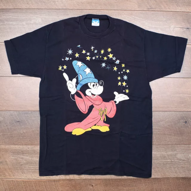 Vintage Disney Mickey Mouse Fantasia Shirt - XL Black 80 90s Sorcerer Disneyland