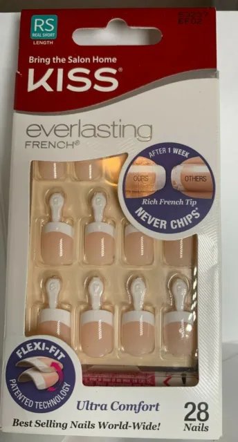 French tip Kiss premium Everlasting French Glue Nails eased square tip Short 37
