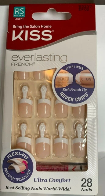 French tip Kiss premium Everlasting French Glue Nails eased square tip Short 37