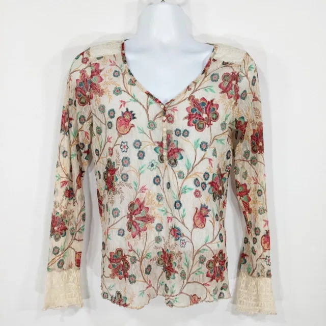 NWT Ralph Lauren Denim Supply Floral Lace Long Sleeve Henley Top Women's. Sz L