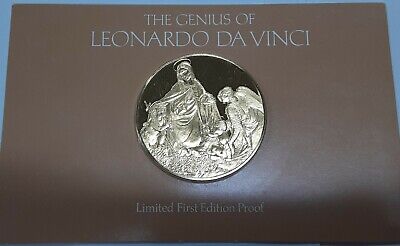 Franklin Mint Genius/DaVinci PF Gold Plated .925 Silver Medal- Virgin of Rocks