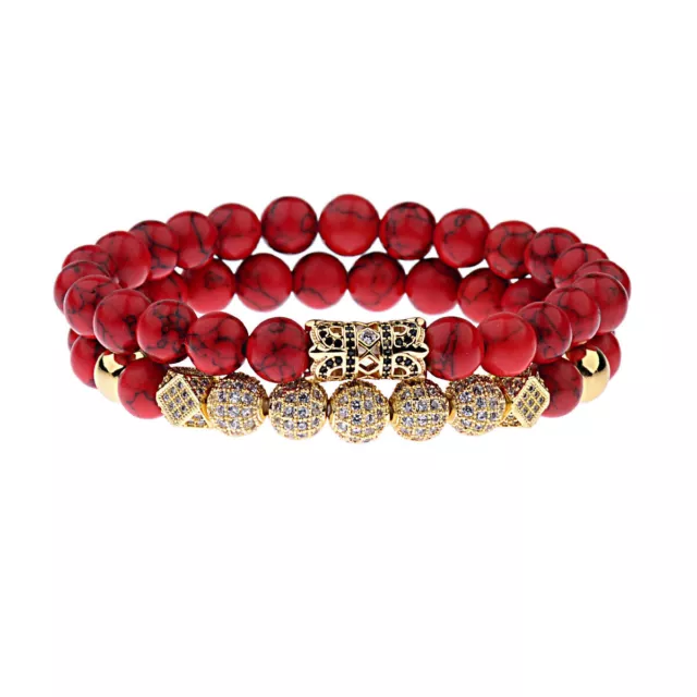 Mode femmes hommes luxe Micro pavé CZ boule couronne rouge Agate Bracelets...