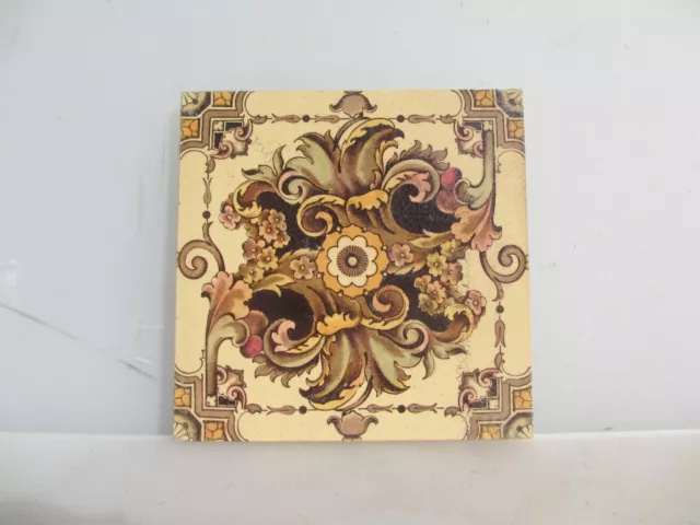Antique Ceramic Tile Old Vintage Floral Flowers Leaf Art Nouveau Rococo
