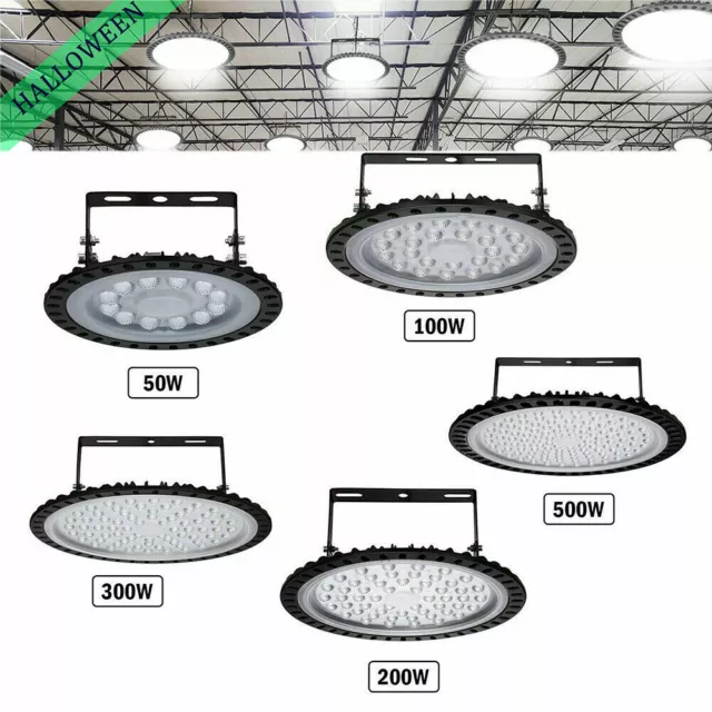 50/100/200/300/500W LED High Low Bay Light UFO Factory Warehouse Gym Light UK