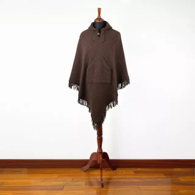 Surfers Poncho with hood and pocket llama wool ALL SEASONS UNISEX - BROWN 3