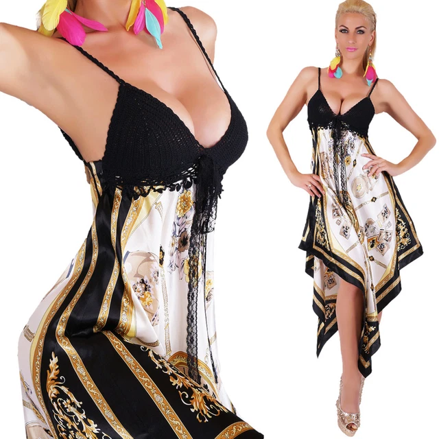 Robe Femme Foulard Haut Robe Asymétrique A Pointe Imprimé Neuf