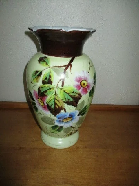 Tolle große sehr alte Vase um 1880 Opalglas handbemalt tolle Bemalung 31 cm