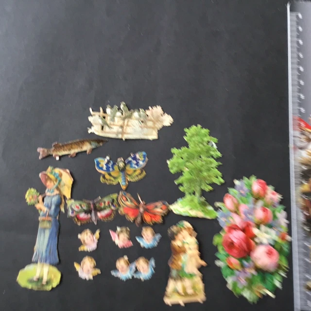 Lot De 11 Chromos Anciens XIXe - Anges, Chats, Victorien - Oblaten Glanzbild