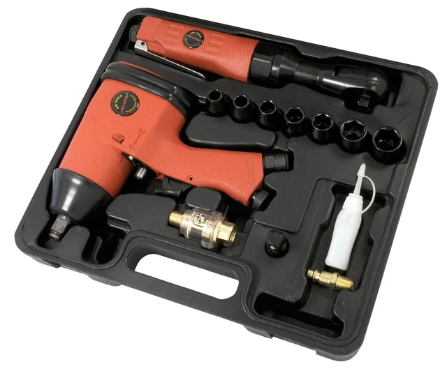 1/2" Air Impact Wrench & 3/8" Drive Reversible Air Ratchet 13pc With Sockets