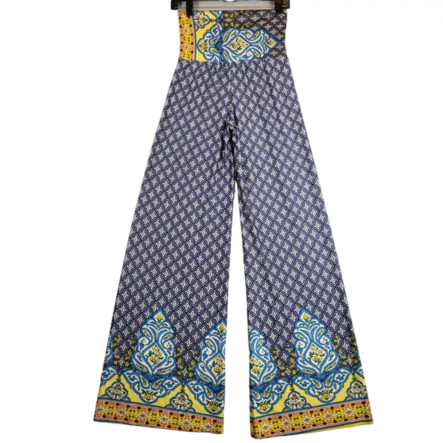 Uptown USA Women Sm Palazzo Pants Multicolored Floral Fold Over Waist Wide Leg