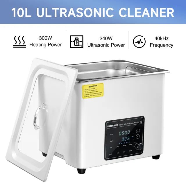 CREWORKS 10L Digital Ultrasonic Cleaner Sonic Cleaner for Jewelry Glasses Bottle