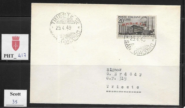 PHT_417. TRIESTE FTT. FDC w. 1949 27th FIERA DI MILANO stamp. Scott 35