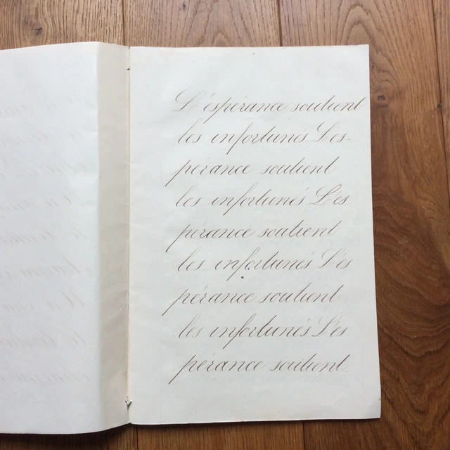 Carnet Manuscrit De Calligraphie De 1855 Par A. Langlois - 18 Pages, 32x21 Cm, Occasion