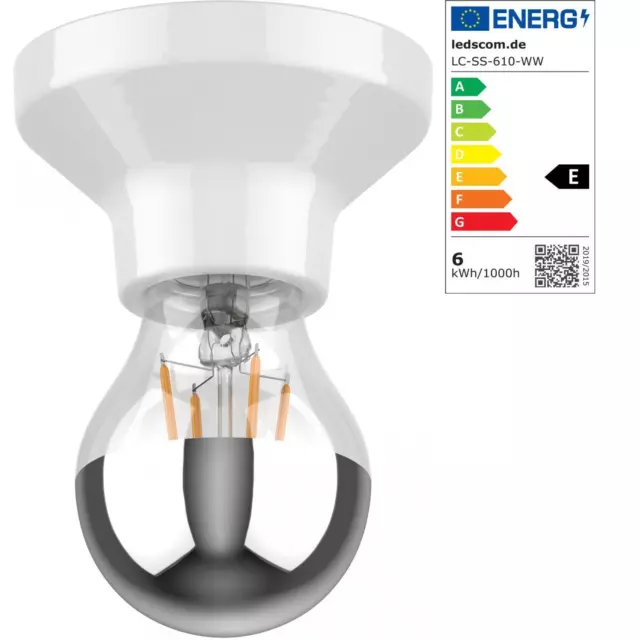 Lampada da soffitto Elektra porcellana bianca + E27 LED, A60, bianca calda, 6W,