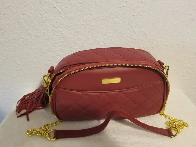 JOY & IMAN Diamond Quilted Genuine Leather Crossbody with RFID - Burgundy