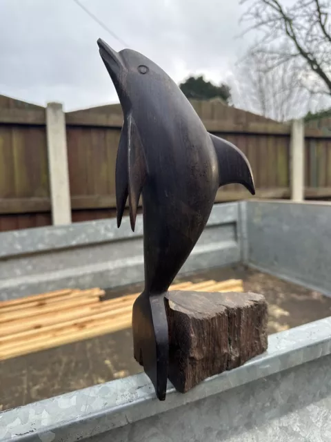 Carved Dolphin of Hard Wood 12 Inches Tall 2