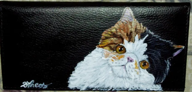 Exotic Shorthair Cat Checkbook Cover Custom Painted Leather