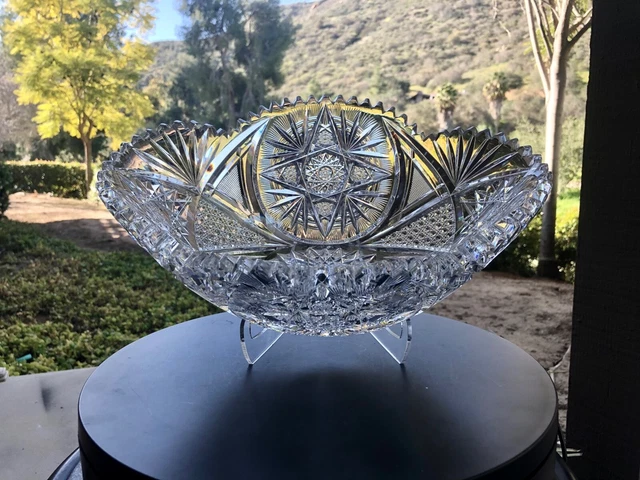 AMERICAN BRILLIANT cut glass LARGE Banana/fruit bowl att. to Meriden VIDEO!
