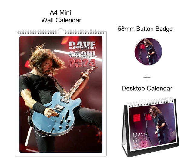 DAVE GROHL 2024 A4 Wall + Desktop Calendar + Pin Button Badge 19.99