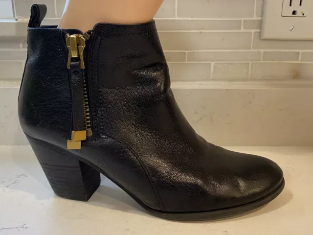 Franco Sarto Boots Diana Leather Ankle Bootie Double Zip Black Sz 38 or US 8-8.5