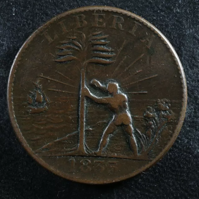 One cent 1833 token Liberia KM#Tn2 Copper Small ship