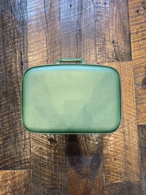 Vintage 1960's Green Ubranded Cosmetic Makeup Travel Train Case Carry On Luggage