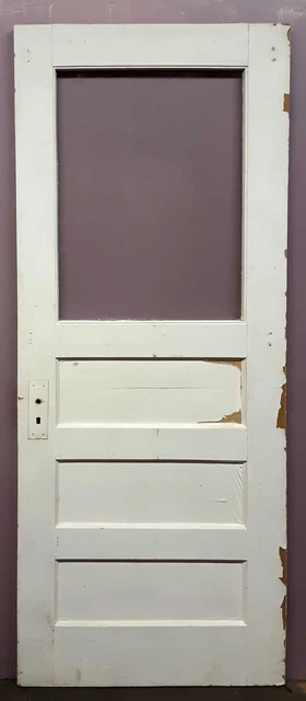 30"x77" Antique Vintage Old SOLID Wood Wooden Entry Door Window Wavy Glass Lite