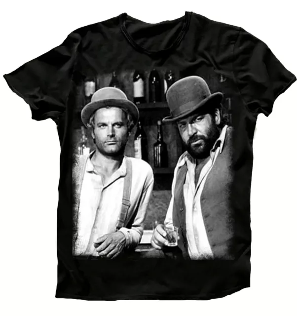 T-shirt nera stampata 100% cotone bianco Bud Spencer sguardo moda