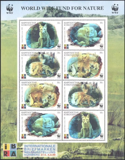 Kirghizistan 1999 WWF/Volpe Corsac/Ologrammi/Animali/Natura/Fauna selvatica 8v sht n16216
