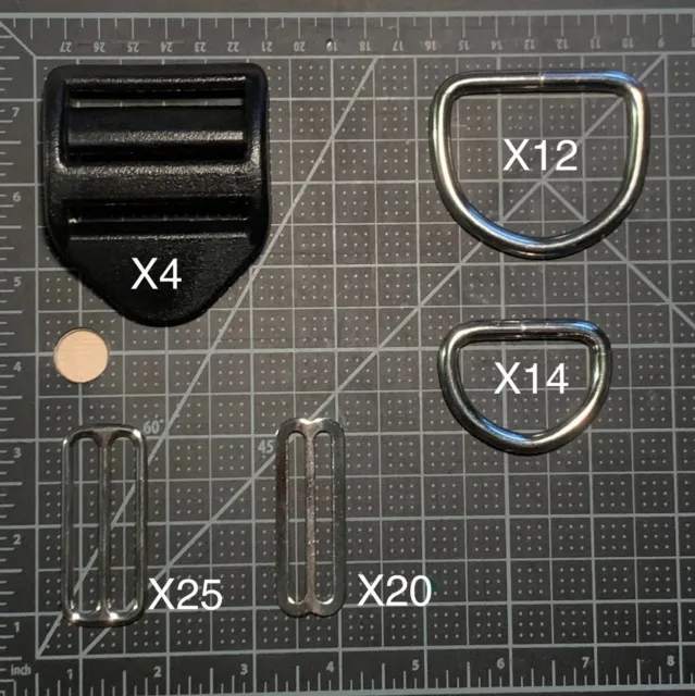 LOTE de hardware de costura - bolsa, hágalo usted mismo - anillos en D - diapositiva de metal de 3 barras - ajustador de correa