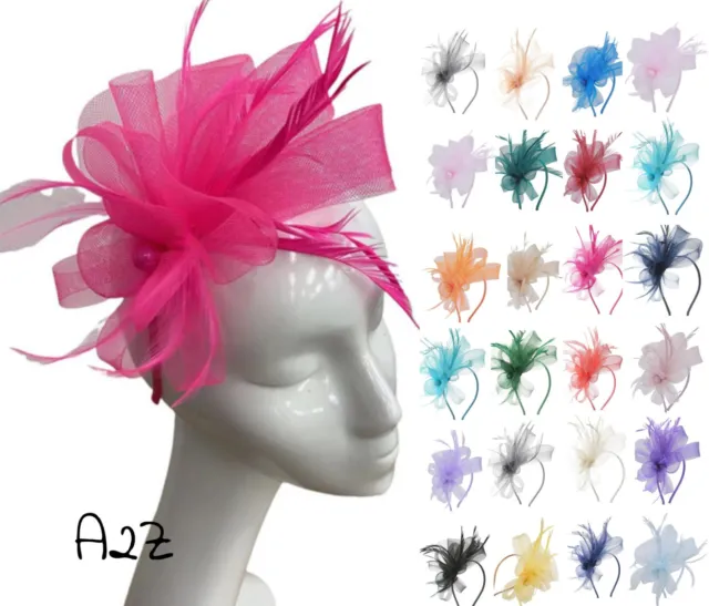 Women Fascinator Sinamay Flower Feather Headband Looped Wedding Royal Ascot Race