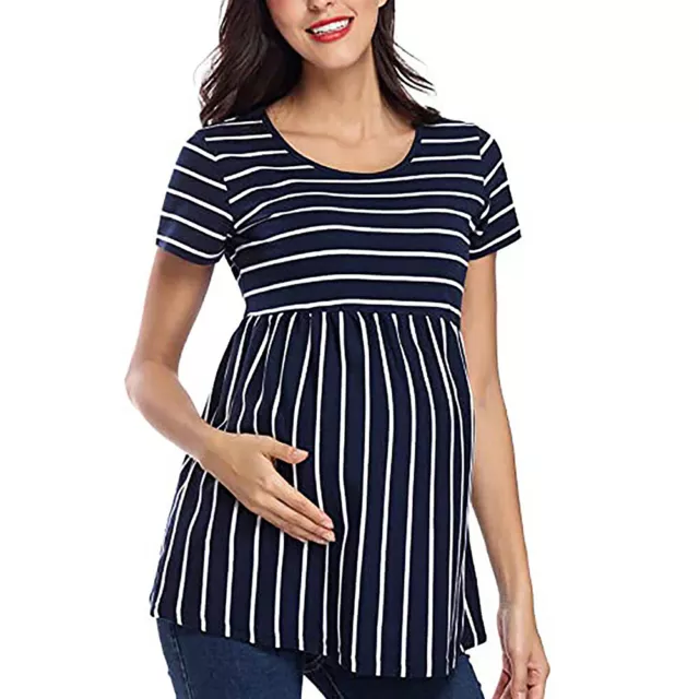 MIDSECTION RUCHING Short Sleeve Polyester Crew Neck Summer Basic Maternity Shirt