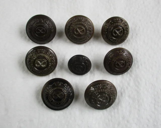 8x UK Army:"NORTH STAFFORDSHIRE REGT BRONZED BUTTONS" (19mm-14mm, WW1-WW2 Era)