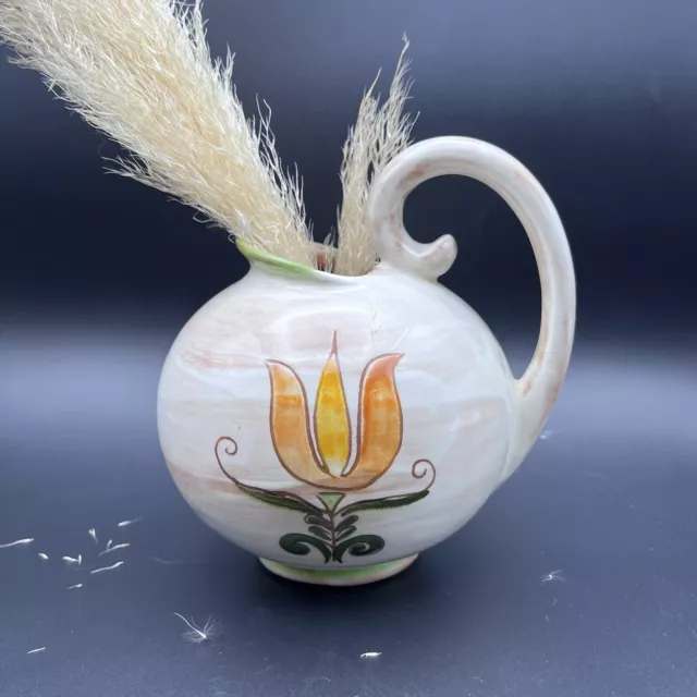 Stangl Terra Rose Ball Pitcher Hand Painted Glazed Yellow Tulip Flower Decor