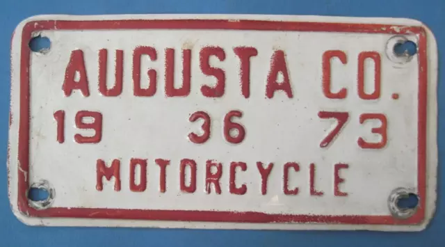 1973 Augusta County Virginia Motorcycle License Plate