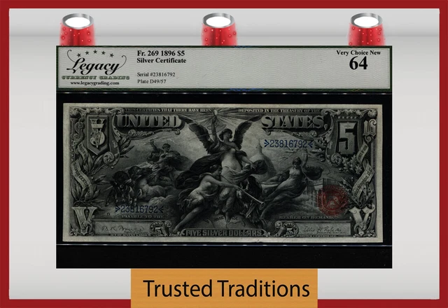 Tt Fr 269 1896 $5 Silver Certificate Educational Twice As Rare Than Fr268 Lcg 64