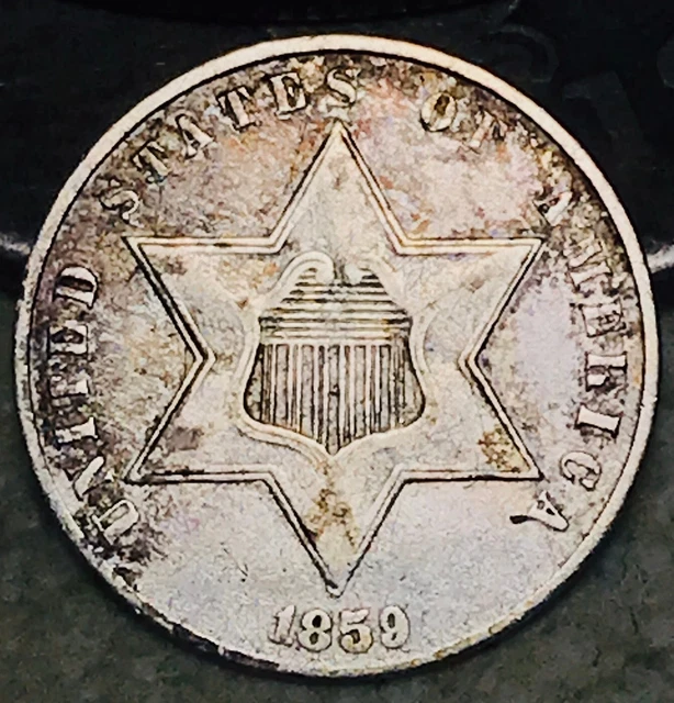 1859 Three Cent Silver Piece Trime 3c Type 3 Ungraded Choice US Coin CC17790 1859 Three Cent Silver Piece Trime 3c Type 3 Ungraded Choice US Coin CC17790