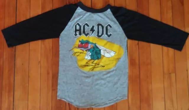 ✰ ACDC ViNtAgE 1985 Fly On The Wall Tour Concert 2-Side 3/4 Slv T-Shirt S AC/DC✰