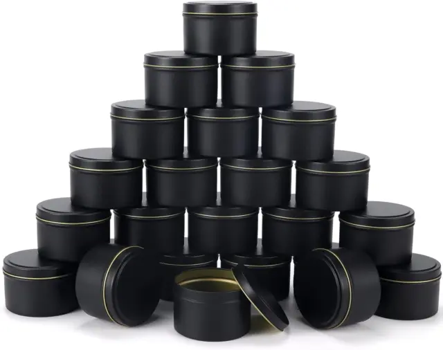 Hearts & Crafts Black Candle Tins 8 oz with Lids - 24-Pack of Bulk Candle  Jar