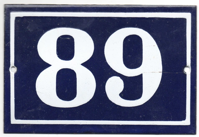 Old blue French house number 89 door gate plate plaque enamel steel metal sign