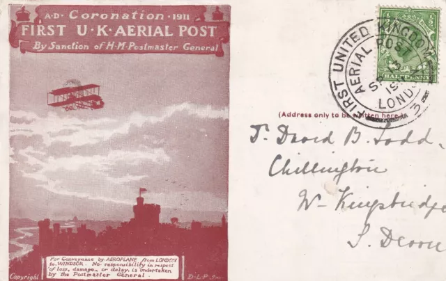 1911 First UK Aerial Post (Red-Brown Postcard) London Code 3             (t5651)