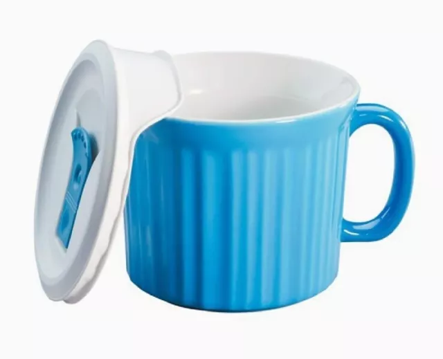 CorningWare Stoneware Meal Mug with Vented Lid, Blue, 20oz.