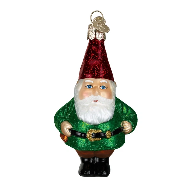 Old World Christmas Garden Gnome in Green Glass Tree Ornament 24133 FREE BOX New