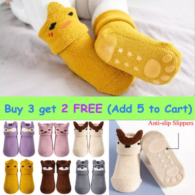 Baby Kids Toddler Slippers Socks Unisex Anti-slip Cartoon Shoes Warm Winter uk